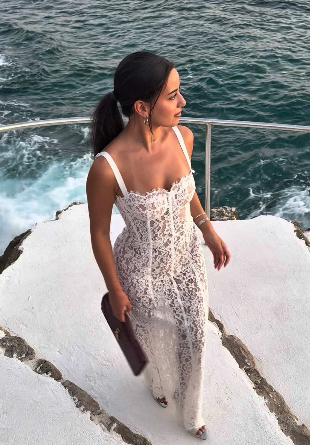 White heels lace dress in Europe